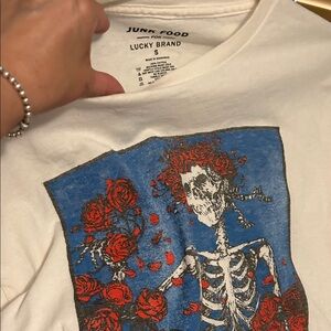 Lucky Brand Adult Unisex White Graphic Skeleton Rose Tee